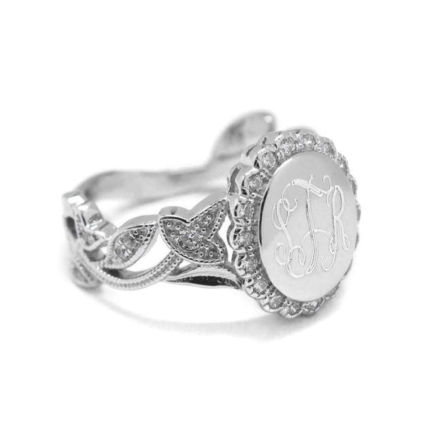 Mesmerizing Engravable Lisa Sterling Silver Oval Vintage CZ Ring - Atlanta Jewelers Supply