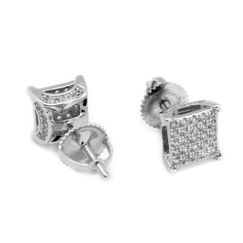Sterling Silver Curved Edge Micropave Square Earrings - Atlanta Jewelers Supply