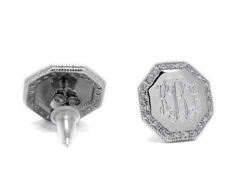 Elegant Engravable Sterling Silver Octagon Shaped CZ Stud Earrings - Atlanta Jewelers Supply
