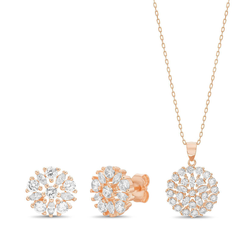 SILVER MARQUISE CZ ROUND NECKLACE & EARRING SET - Atlanta Jewelers Supply