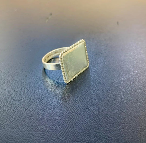 Sterling Silver Ring Horizontal Rectangle Engravable Ring With Roped Edge - Atlanta Jewelers Supply