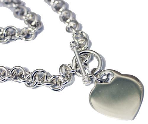 Engravable German Silver Round Link Necklace With Heart Pendant Dangle - Atlanta Jewelers Supply