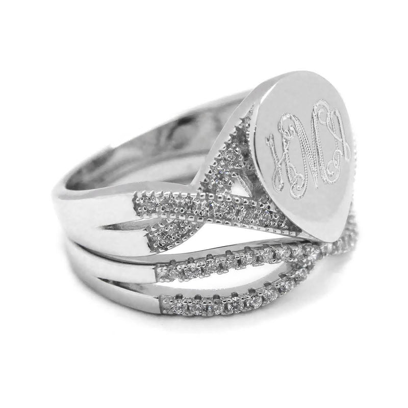 Sterling Silver Engravable Rita Tear Drop CZ Ring with infinity band and Stackable crisscross band - Atlanta Jewelers Supply