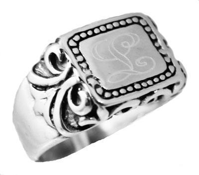 Sterling Silver Square Engravable Ring With Beaded Edge & Swirl Desined Sides - Atlanta Jewelers Supply