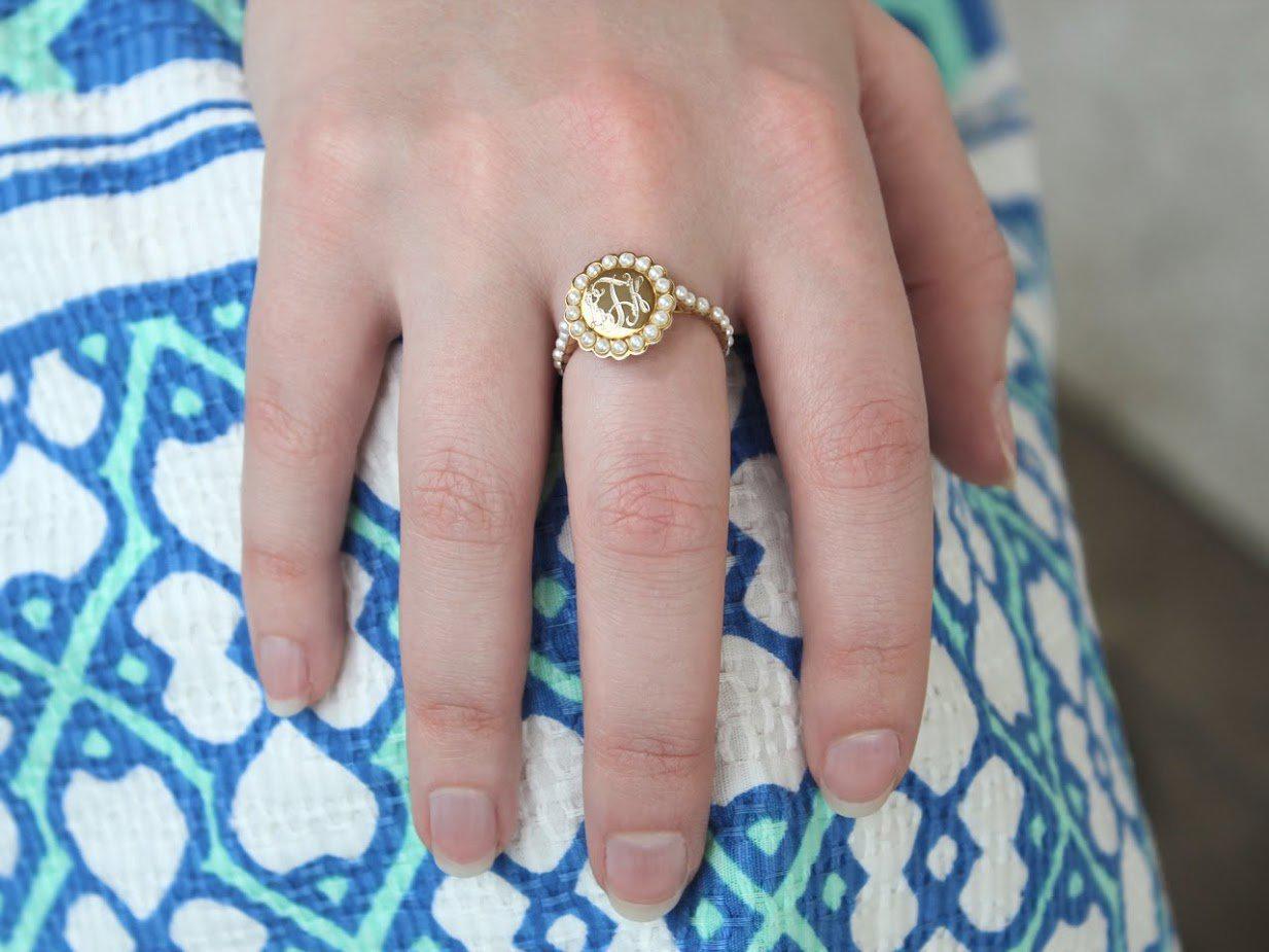 Sterling Silver Engravable Round Ring With Pearls all around - Atlanta Jewelers Supply