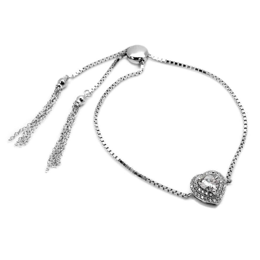 ADJUSTABLE STERLING SILVER HEART SHAPED CLEAR CZ BRACELET! - Atlanta Jewelers Supply