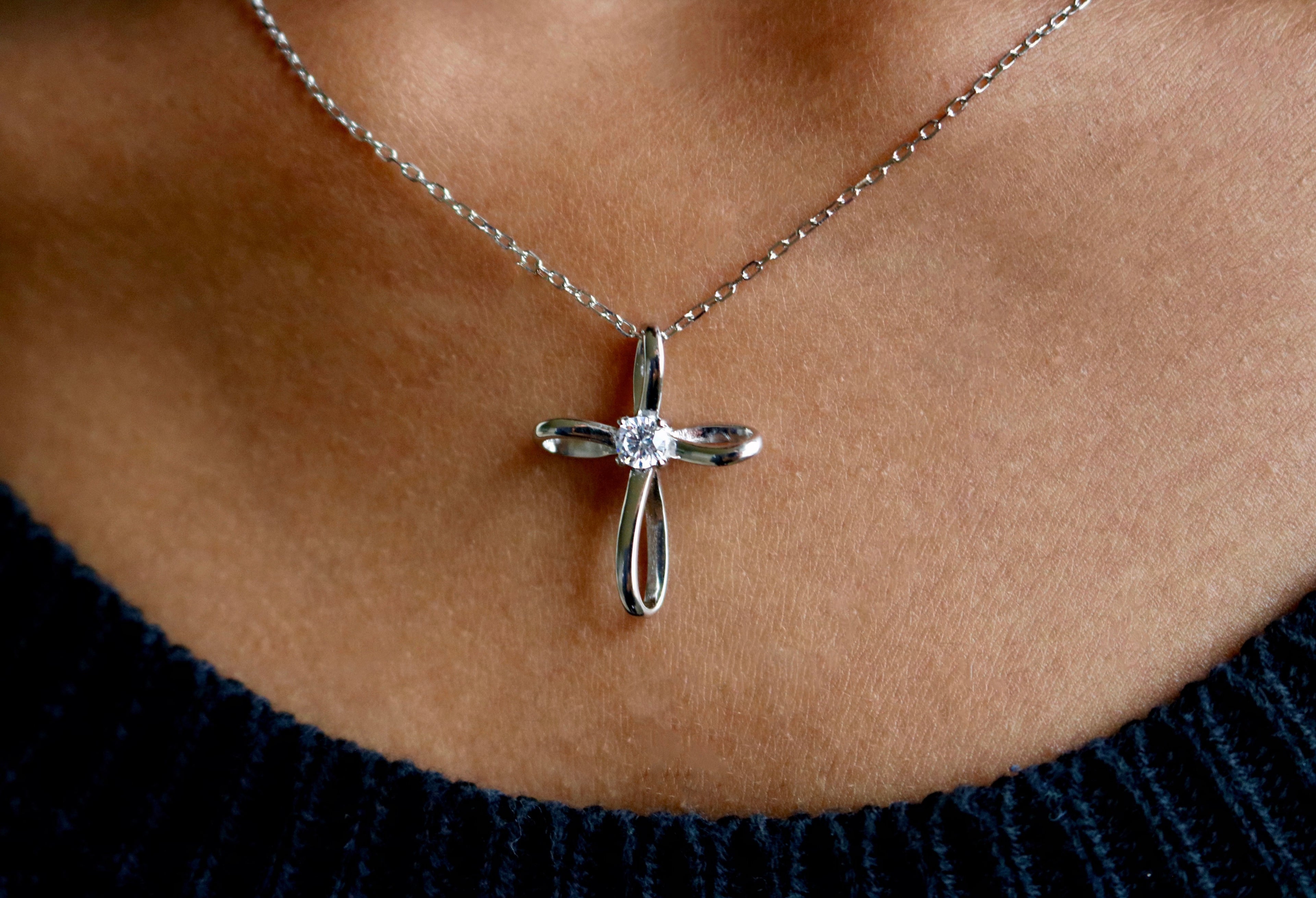 Sterling Silver CZ Cross Necklace