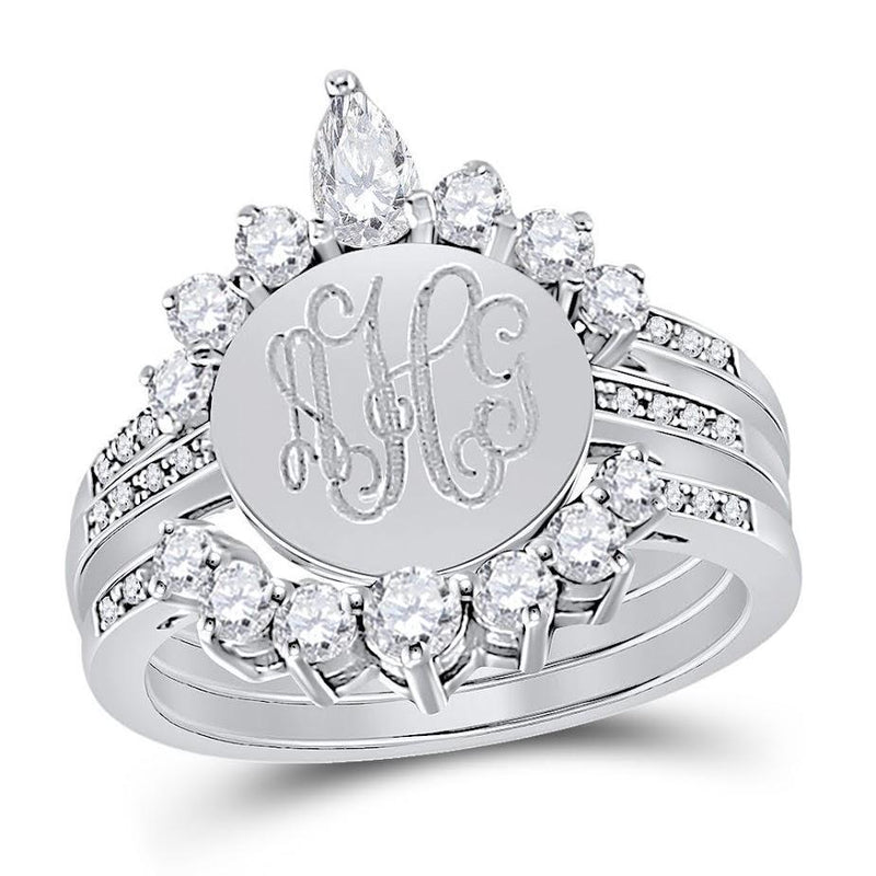 Sterling Silver Crown Triple Band Engravable Cz Princess Ring - Atlanta Jewelers Supply