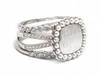 Sterling Silver Engravable Triple Band Ring with Pearl And CZ Stones - Atlanta Jewelers Supply