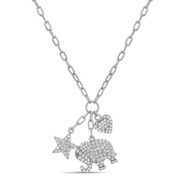 SILVER CZ MULTI CHARM NECKLACE - Atlanta Jewelers Supply
