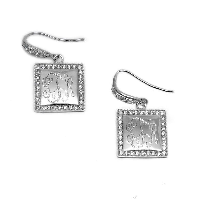 Engravable Sterling Silver Square CZ Drop Earrings - Atlanta Jewelers Supply