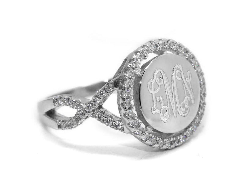 Elegant Engravable Sydni Sterling Silver Circle CZ Ring - Atlanta Jewelers Supply