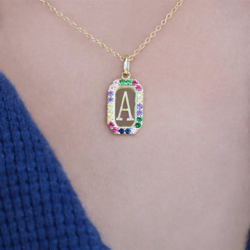 STERLING SILVER DESIGNER INSPIRED MULTICOLORED CZ ENGRAVABLE NECKLACE - Atlanta Jewelers Supply
