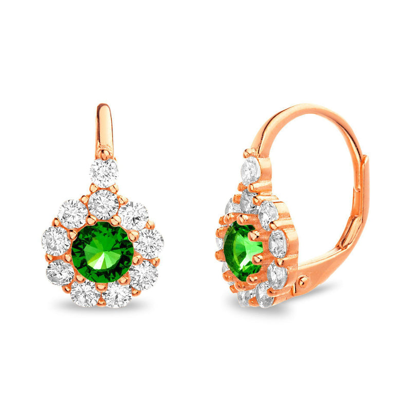 Rose Gold CZ Lever Back Flower Design With Emerald Stone - Atlanta Jewelers Supply