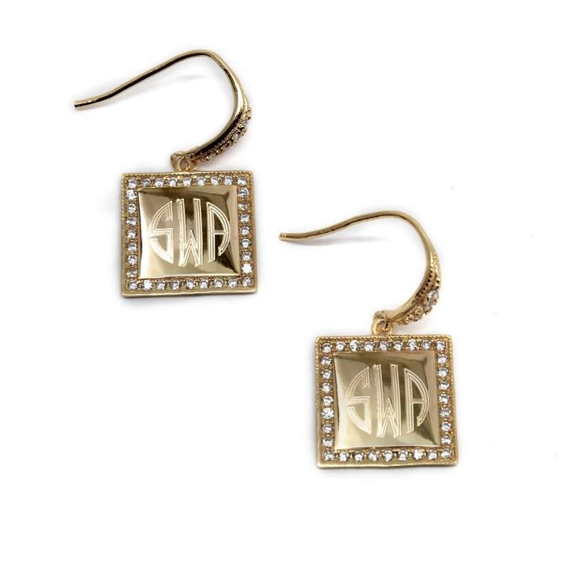 Engravable Sterling Silver Square CZ Drop Earrings - Atlanta Jewelers Supply