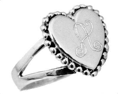Sterling Silver Heart Engravable Ring with Beaded Design and Split Band - Atlanta Jewelers Supply
