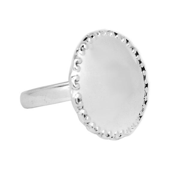 German Silver Oval Disk Engravable Ring with Spoon Design trim - Atlanta Jewelers Supply