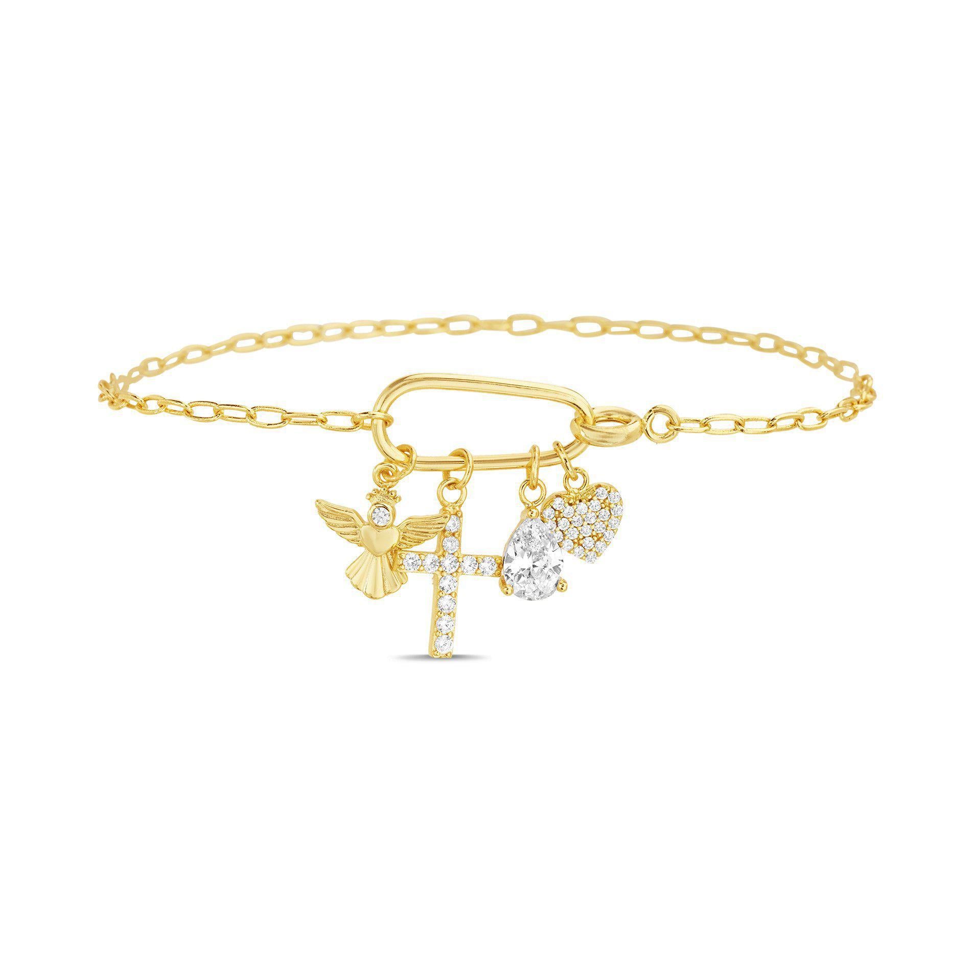 GOLD CZ SPRING CLASP MULTI CHARM BRACELET - Atlanta Jewelers Supply