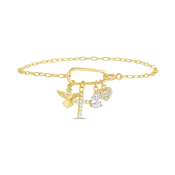 GOLD CZ SPRING CLASP MULTI CHARM BRACELET - Atlanta Jewelers Supply