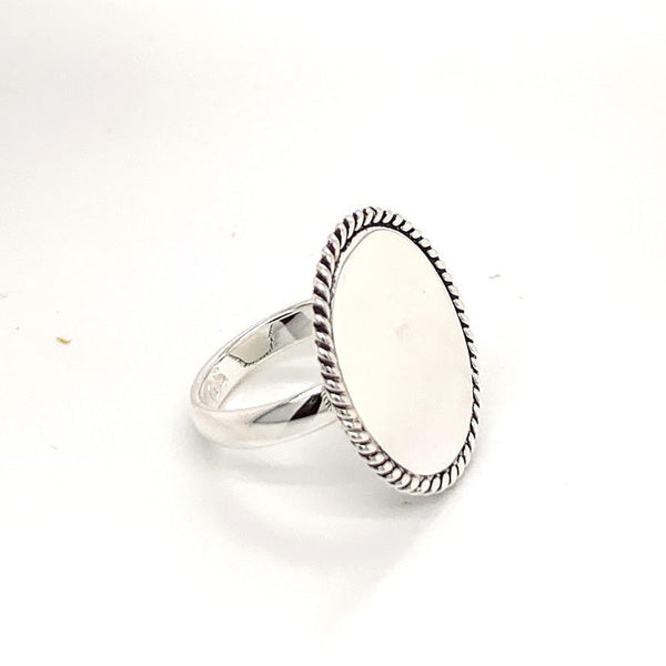 German Silver oval Engravable Ring with Rope Border Design - Atlanta Jewelers Supply