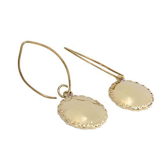 Engravable German Silver Gold Colored Circle Earrings With Spoon Design Border - Atlanta Jewelers Supply