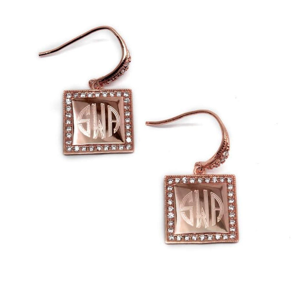 Engravable Sterling Silver Square CZ Drop Earrings - Atlanta Jewelers Supply
