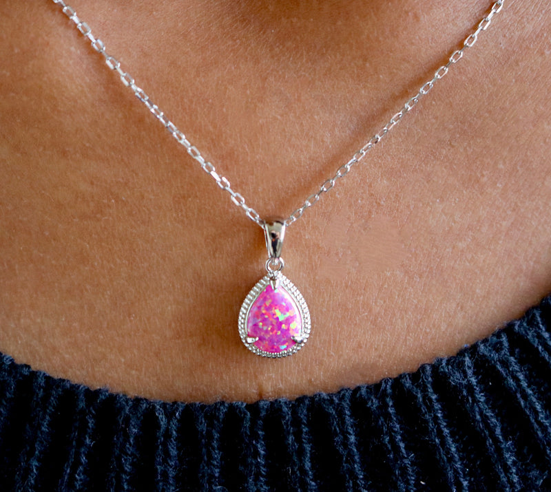 Sterling Silver Teardrop Opal Necklace