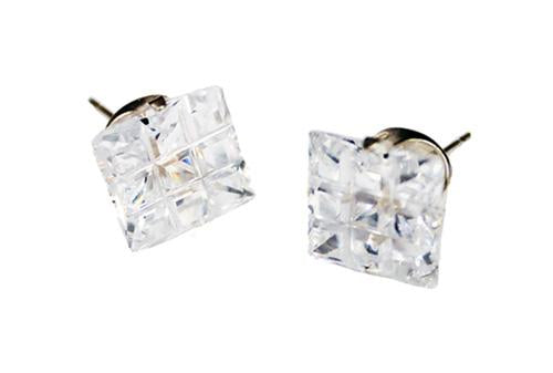 Sterling Silver 9 Cut Square Cz Stud Earring 6Mm - Atlanta Jewelers Supply