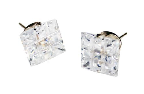 Sterling Silver 9 Cut Square Cz Stud Earring 7Mm - Atlanta Jewelers Supply