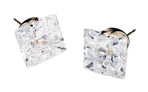 Sterling Silver 9 Cut Square Cz Stud Earring 8Mm - Atlanta Jewelers Supply
