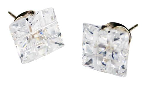 Sterling Silver 9 Cut Square Cz Stud Earring 9Mm - Atlanta Jewelers Supply