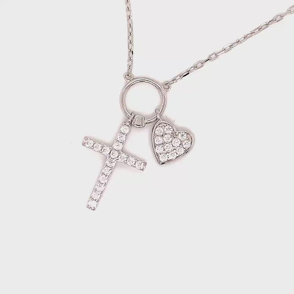 Sterling Silver CZ Cross Heart Necklace