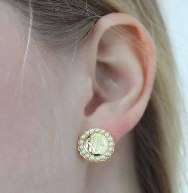Sterling Silver Circle Engravable Pearl Edged Stud Earrings - Atlanta Jewelers Supply
