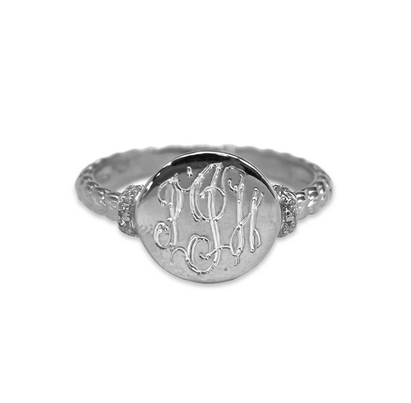 Sterling Silver Engravable Plain Ring W/ Rope Band