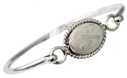 Sterling Silver Oval Engravable Bangle Bracelet With Rope Trim - Atlanta Jewelers Supply