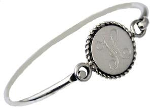 Sterling Silver Bangle Bracelet With Round Engravble Disk With Rope Design - Atlanta Jewelers Supply
