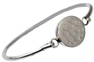 Sterling Silver Bangle Bracelet With Plain Puffed Round Engravable Disc - Atlanta Jewelers Supply