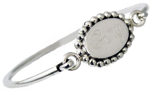 Sterling Silver Bangle Bracelet With Horizontal Oval Engravable Disc With 3Mm Bead Around The Edge - Atlanta Jewelers Supply