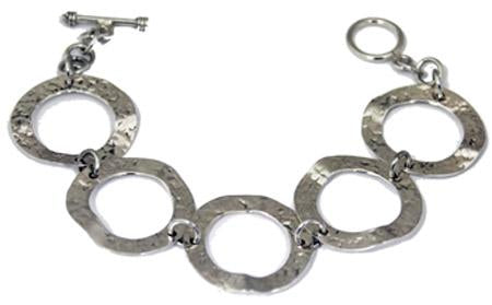 Sterling Silver Five Opened Circle Hammered Toggle Link Bracelet - Atlanta Jewelers Supply
