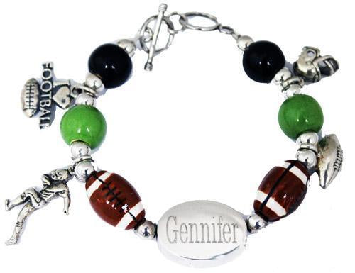 STERLING SILVER TOGGLE FOOTBALL BRACELET WITH ENGRAVABLE HORIZONTAL OVAL DISC - Ali Wholesale Express