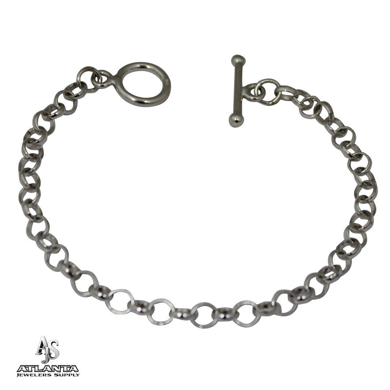 STERLING SILVER THIN TOGGLE CHARM BRACELET WITH ROUND LINKS - Ali Wholesale Express