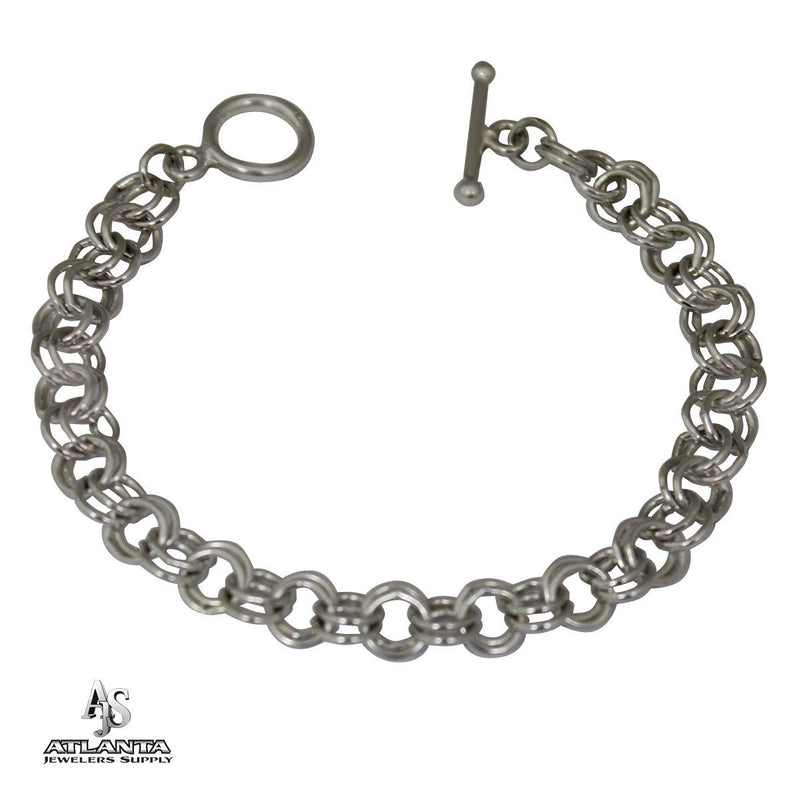 STERLING SILVER TOGGLE CHARM BRACELET WITH DOUBLE ROUND LINKS - Ali Wholesale Express
