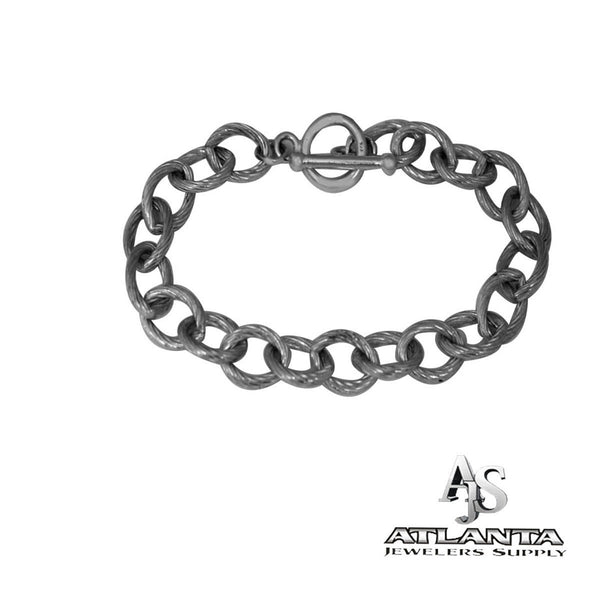 STERLING SILVER TOGGLE CHARM BRACELET WITH ROPE TEXTURE OVAL LINKS - Ali Wholesale Express