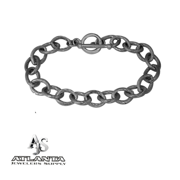 STERLING SILVER TOGGLE BRACELET CHARM BRACELET WITH STRIPE-LIKE TEXTURE OVAL LINKS - Ali Wholesale Express