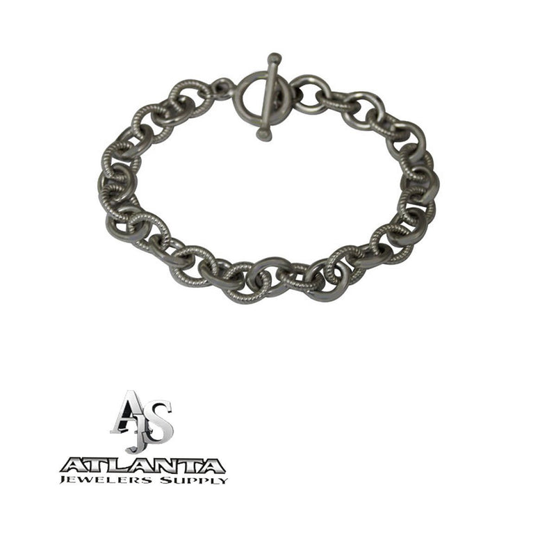 STERLING SILVER TOGGLE CHARM BRACELET WITH SMOOTH & TEXTURED OVAL LINKS - Ali Wholesale Express