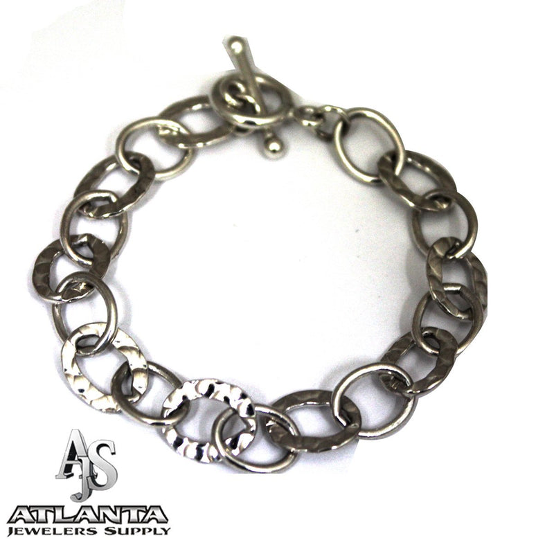 STERLING SILVER TOGGLE TOGGLE CHARM BRACELET WITH SMOOTH & HAMMERED OVAL LINKS - Ali Wholesale Express