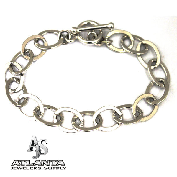 STERLING SILVER TOGGLE CHARM BRACELET WITH SMOOTH OVAL LINKS - Ali Wholesale Express