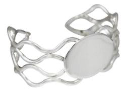 Sterling Silver Engravable Horizontal Oval Cuff Bracelet With Wave Design Band - Atlanta Jewelers Supply