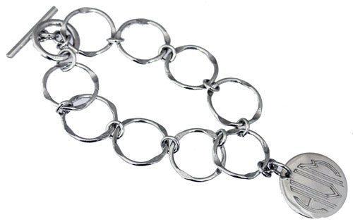 Sterling Silver Circle Link With Oval Engravable Disc Toggle Bracelet - Atlanta Jewelers Supply