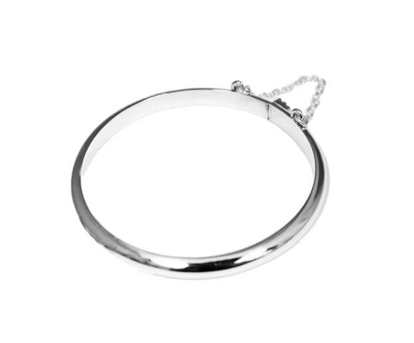 Sterling Silver 5" Unisex Baby Bangle Bracelet With Chain - Atlanta Jewelers Supply